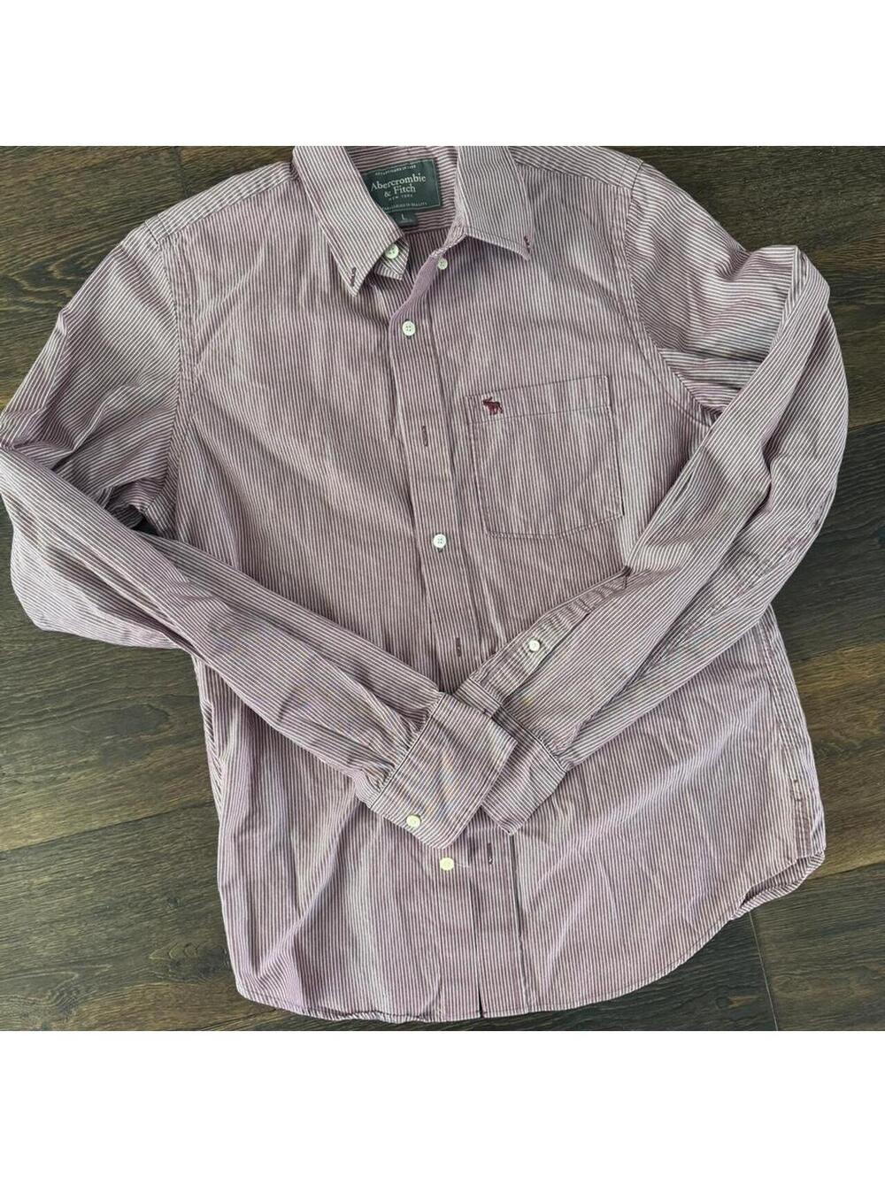 Abercrombie Fitch Men's Purple and Burgundy Shirt